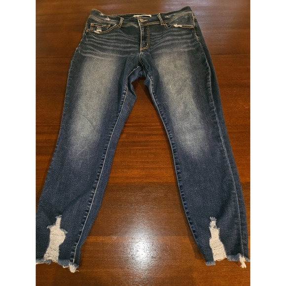 BKE Jeans Womens 32 Blue Gabby Curvy High Rise Ankle Skinny Denim Frayed Hem - Picture 1 of 7